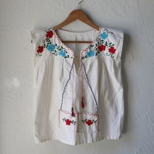 Vintage Embroidered Cotton Smock Top Tee Boho S